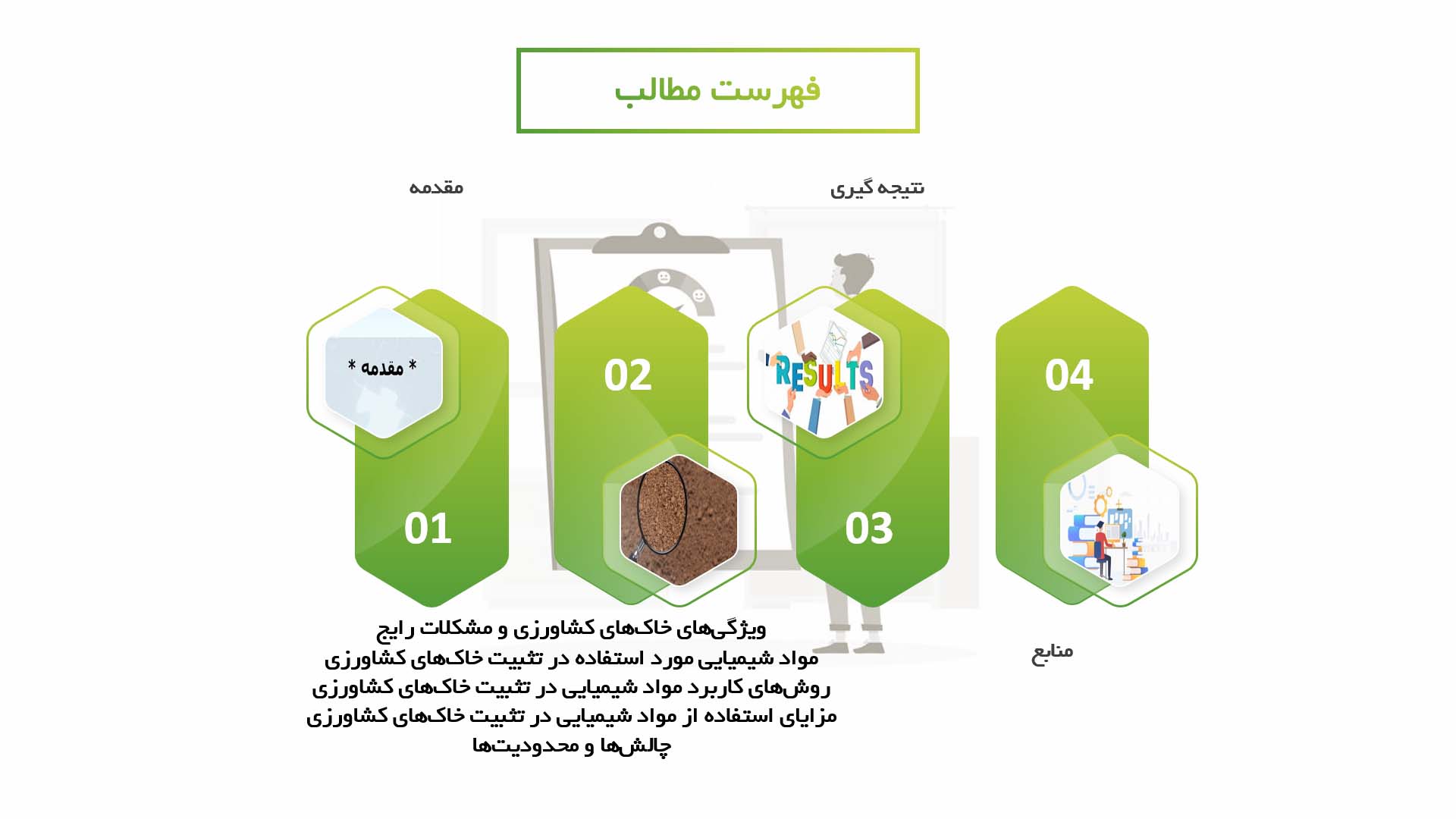 پاورپوینت در مورد استفاده از مواد شیمیایی در تثبیت خاک‌های کشاورزی